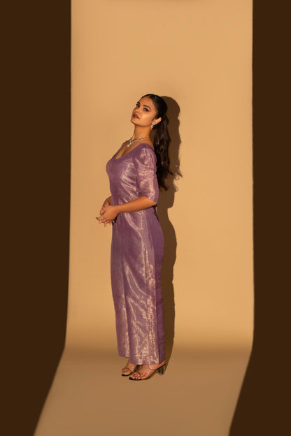 Lavender Cosmo Silk Bow-Tie Jumpsuit