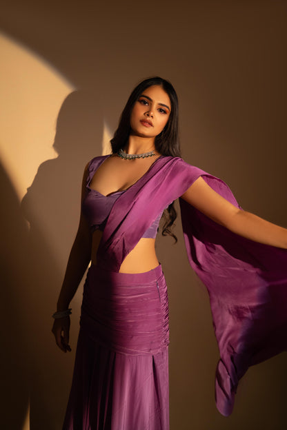 Purple Crepe Drape Saree