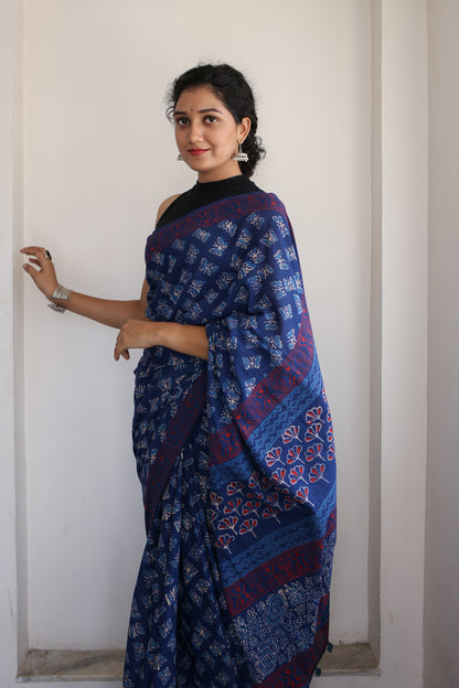 Butterflies Hand Block Print Saree