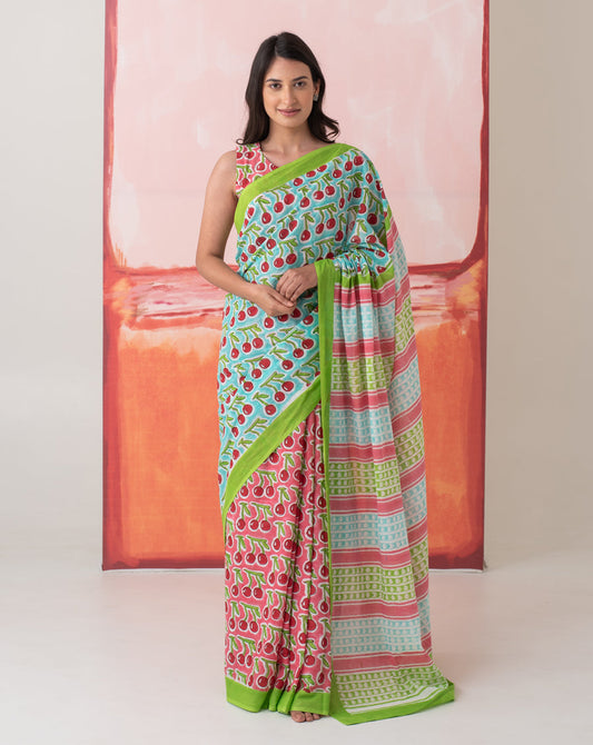 Saira Banu's Cherries Mul Cotton Saree
