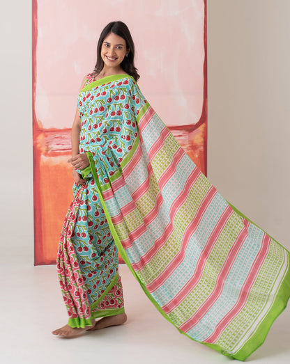 Saira Banu's Cherries Mul Cotton Saree