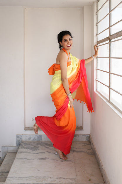 Sherbet Chic - Hand Dyed Mulmul Cotton Ready to Wear Pocket Saree