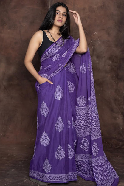 Soothing Sage Purple Cotton Pocket Saree