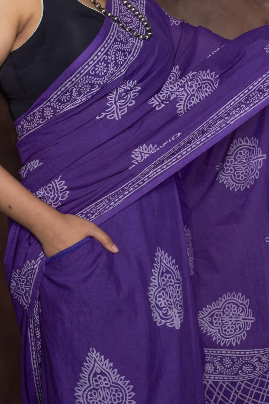 Soothing Sage Purple Cotton Pocket Saree