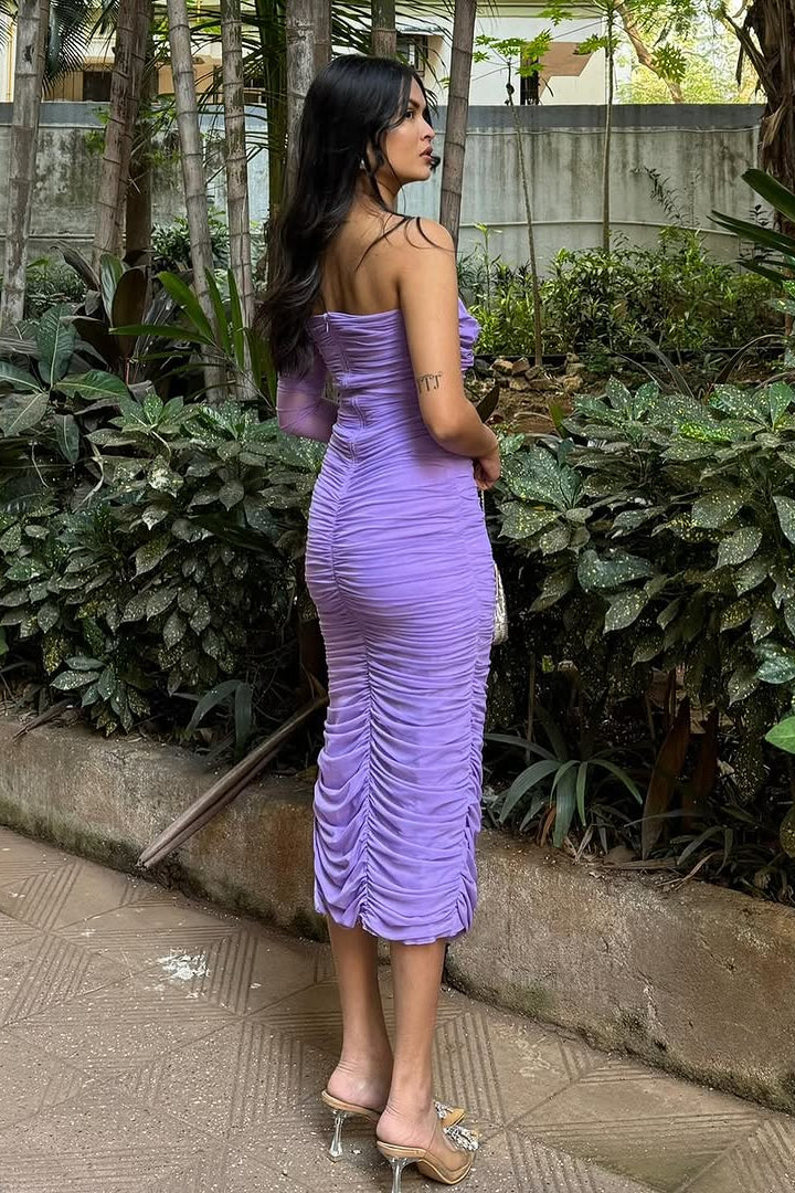 Ruched Midi Lilac Dress