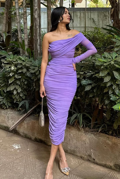 Ruched Midi Lilac Dress