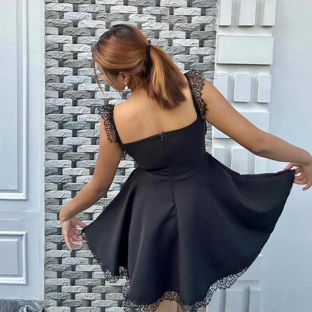 Lacy Milkmaid Crape Dress