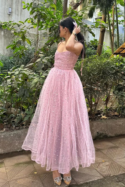 Pink Maxi Princess Tie-up Dress