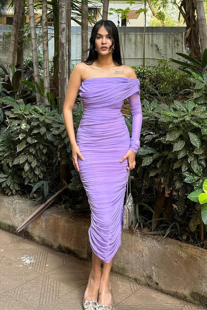 Ruched Midi Lilac Dress