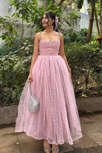 Pink Maxi Princess Tie-up Dress