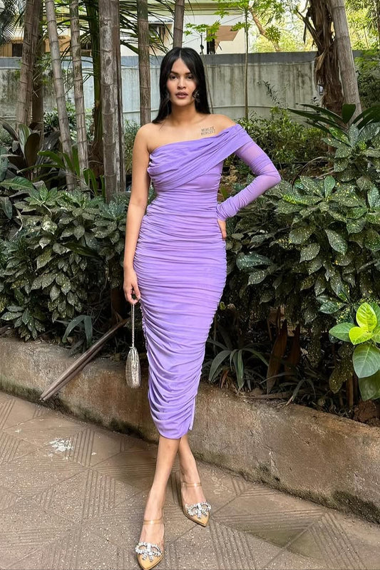 Ruched Midi Lilac Dress