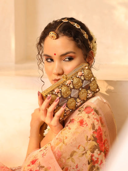 Arya Embellished Brass Clutch