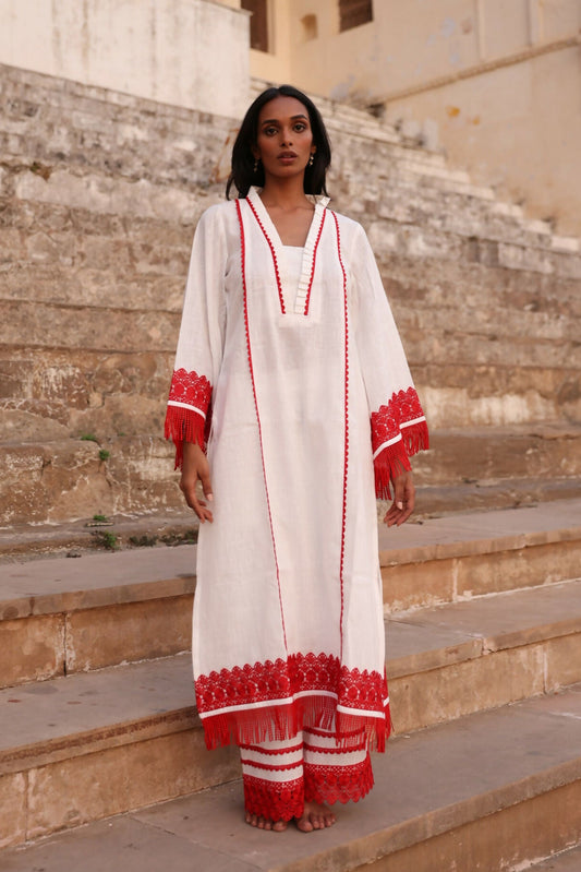 Oorja White & Red Pakistani Suit Set