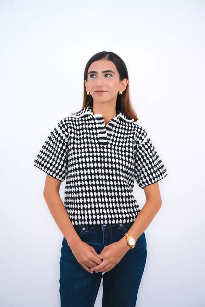 Adam Black and White Checkered Crochet Shirt