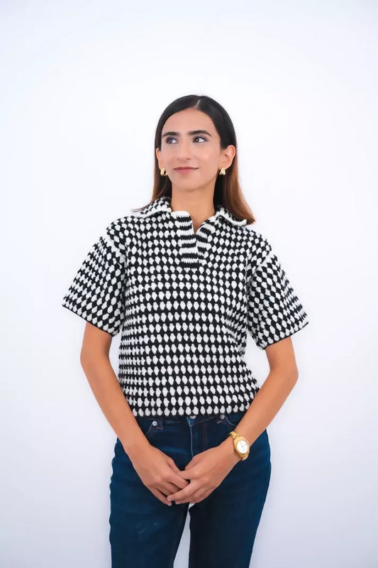 Adam Black and White Checkered Crochet Shirt