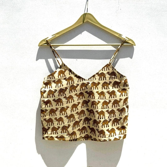 Camel Handblock Printed Cotton Top