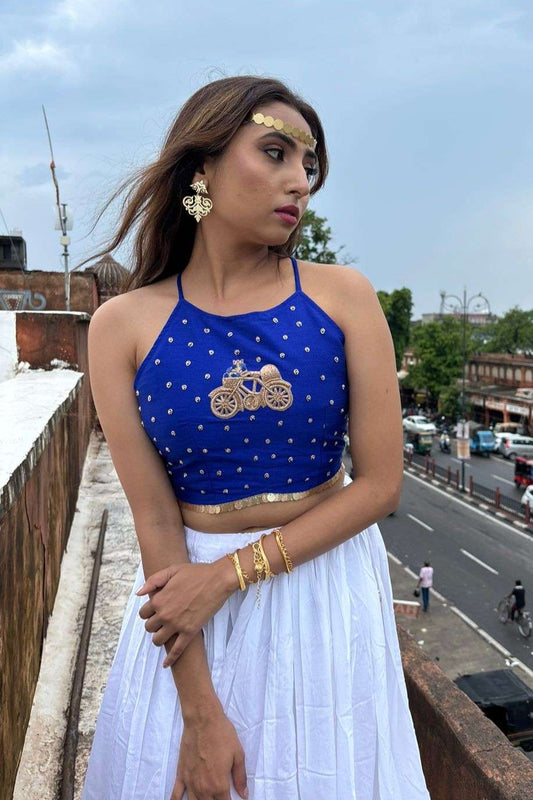 Blue Cycle Handwork Criss Cross Top