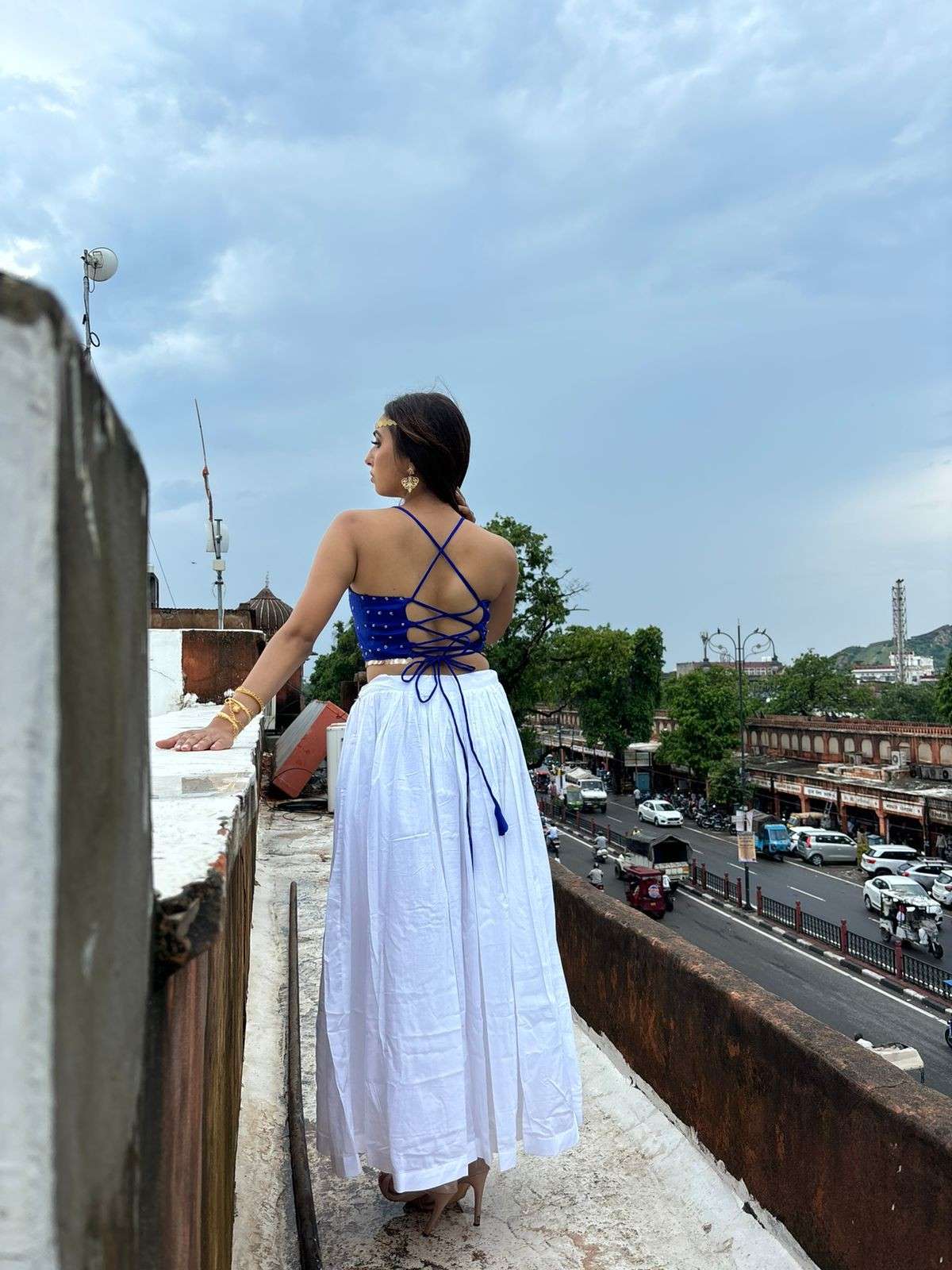 Blue Cycle Handwork Criss Cross Top