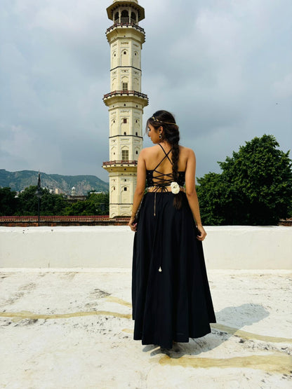 Black Elephant Handwork Criss Cross Top
