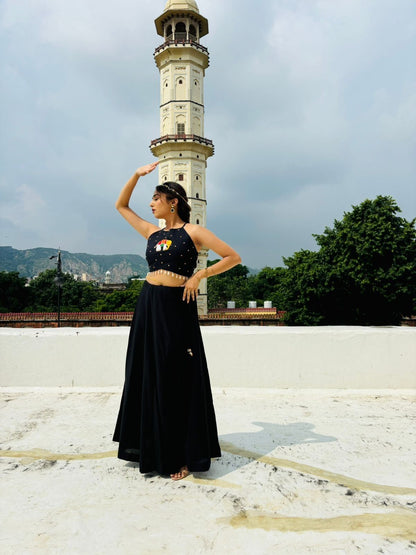 Black Elephant Handwork Criss Cross Top