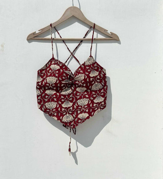 Maroon Floral Criss Cross Cotton Top