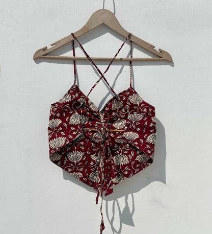 Maroon Floral Criss Cross Cotton Top