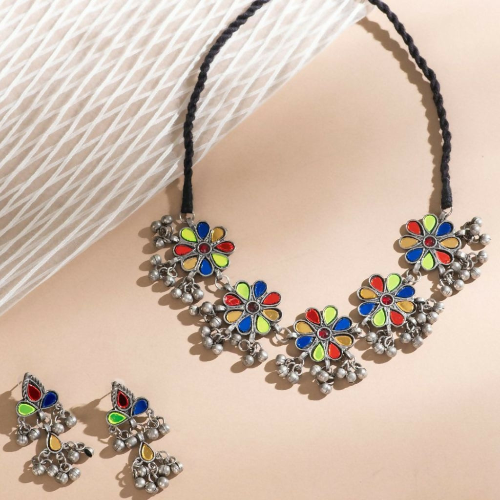 Posham Multicolor Necklace & Earring Set