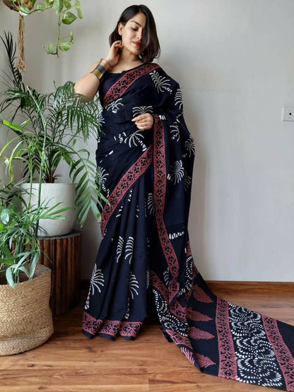 Tropical Charm Cotton Instantwear Pocket Saree