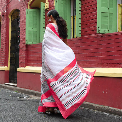 At the Crossroads - Mul Cotton Hand Block Printed Ready to Wear Pocket Saree