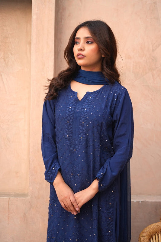 Fara Chikankari And Mukaish Crepe Set
