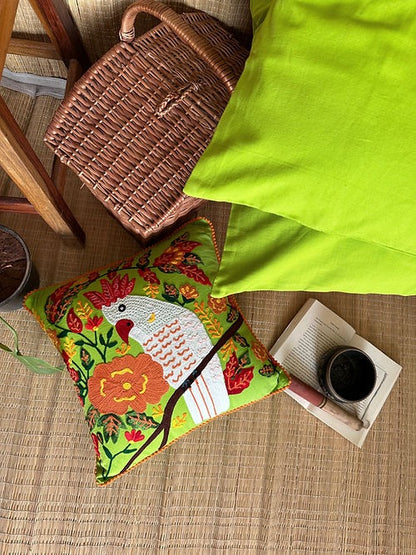 Harit and Cockatoo Green Cushion Cover