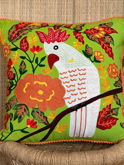 Harit and Cockatoo Green Cushion Cover