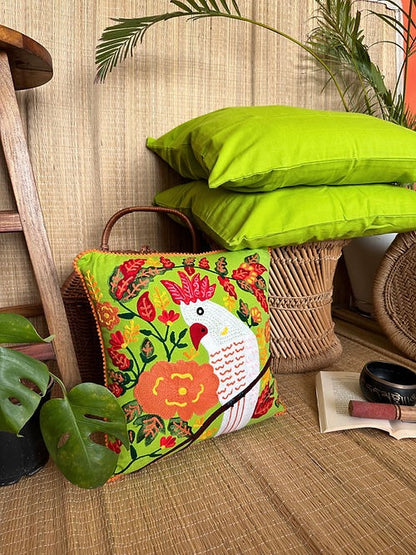 Harit and Cockatoo Green Cushion Cover