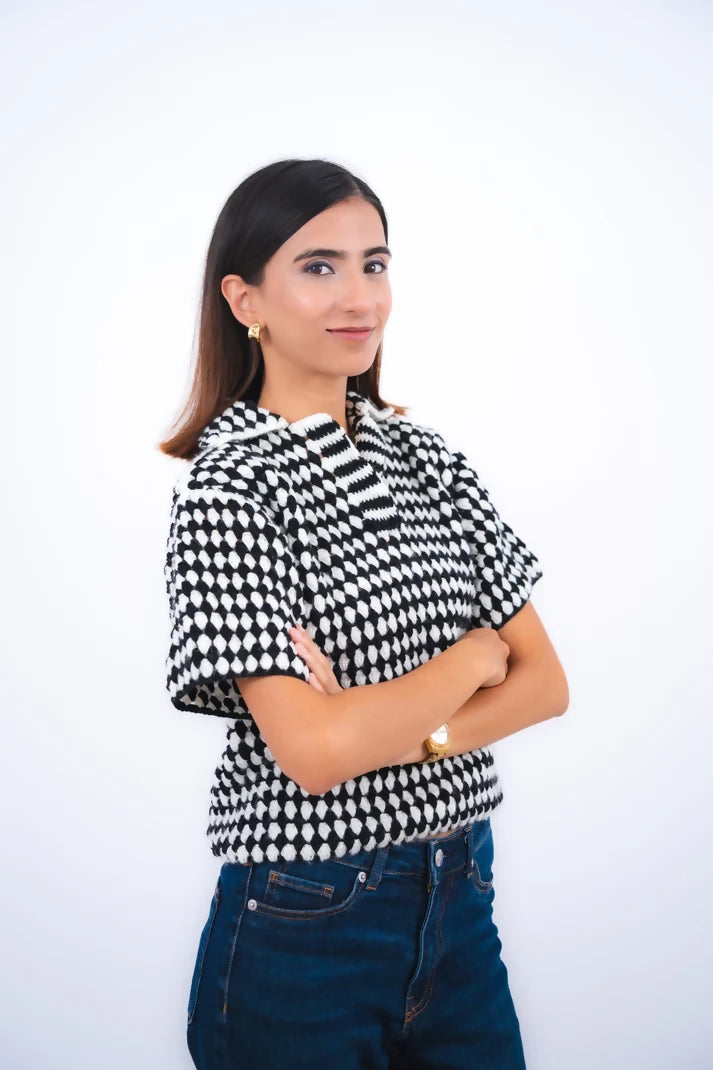 Adam Black and White Checkered Crochet Shirt