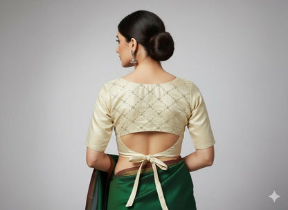 Swara Golden Tissue Embroidered blouse with back bow