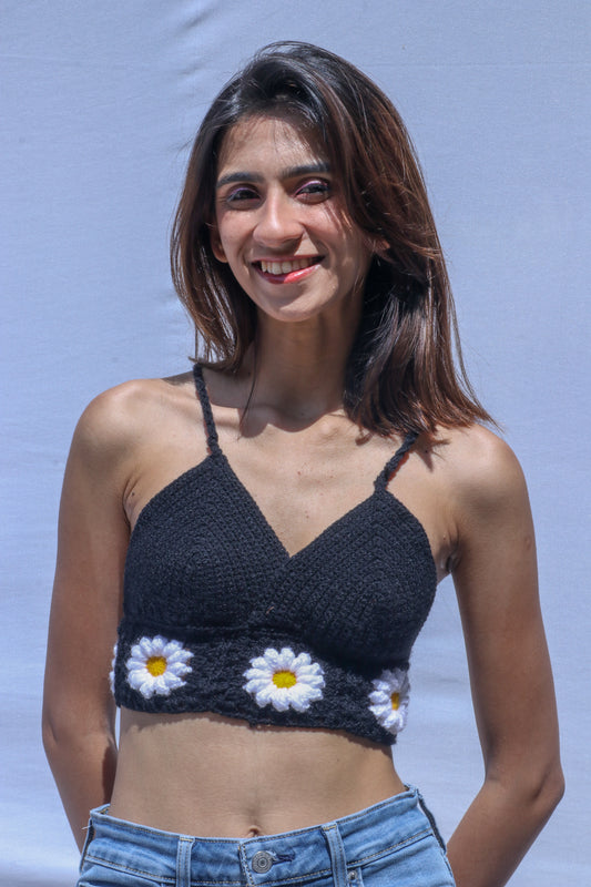 Daisy Black Crochet Crop Top