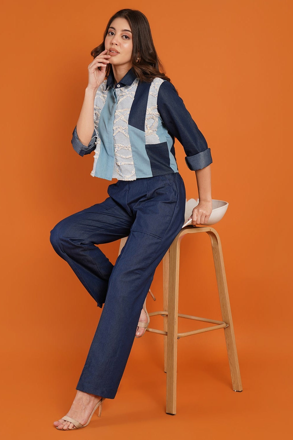 Denim Stripe Crop Coord Set