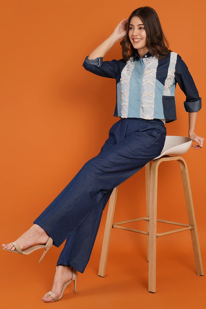 Denim Stripe Crop Coord Set