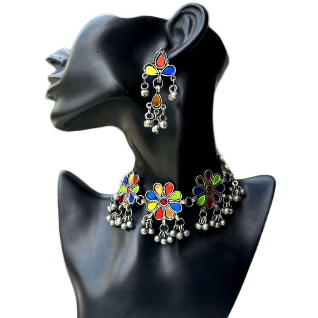 Posham Multicolor Necklace & Earring Set