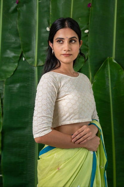 Amaira White Eyelet Cotton Schifli Blouse with Back Buttons