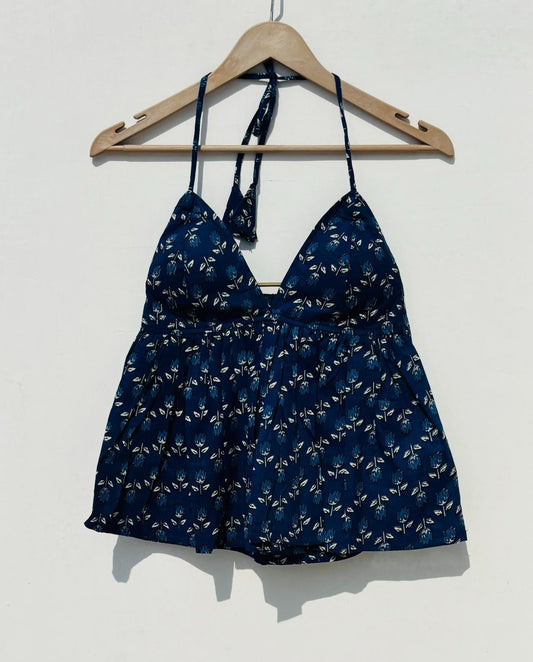 Indigo Blue Floral Tree Top with Removable Pads