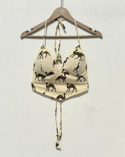 Olive Green Camel Bralette with Removable Pads