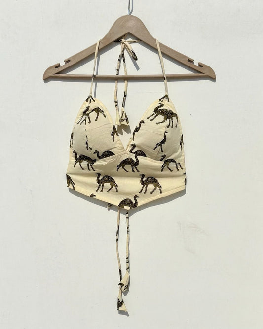 Olive Green Camel Bralette with Removable Pads