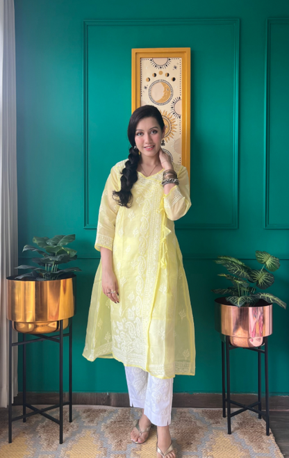 Zard Aish Hand Embroidered Angrakha Kurta
