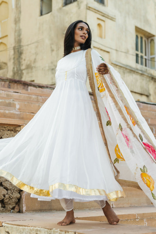 Azmat Handpainted Organza Anarkali Set