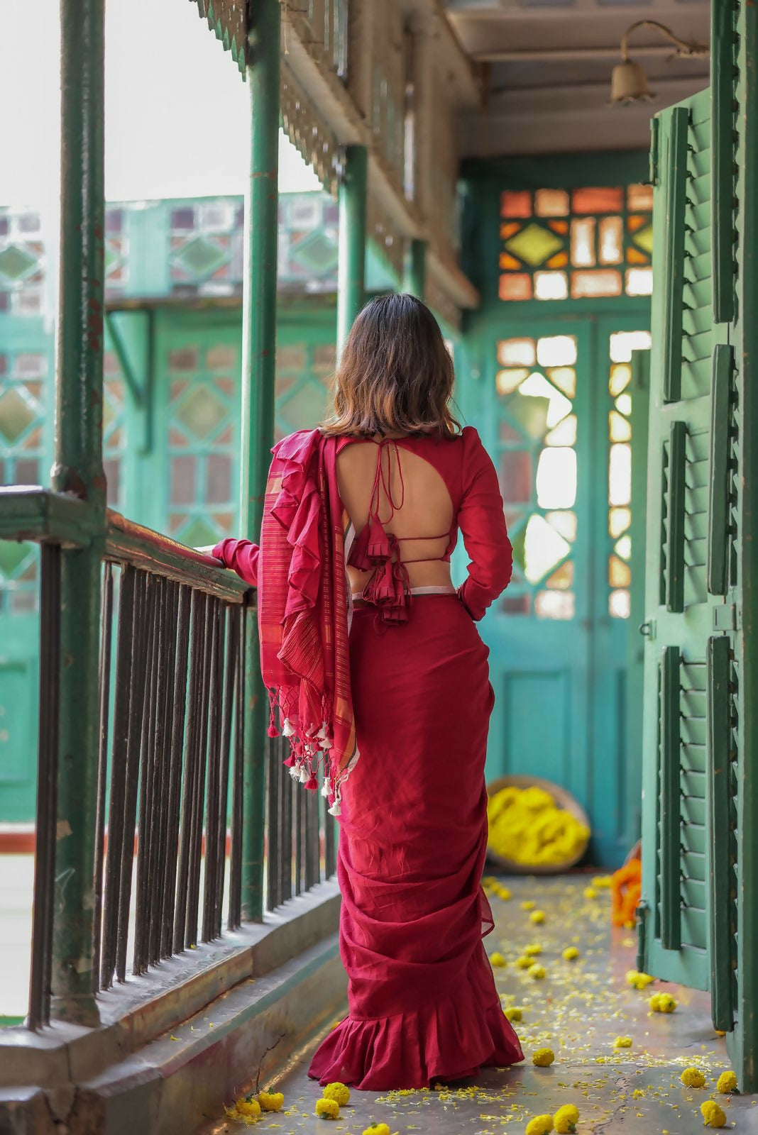 Maroon Ruffle Ishq Saree