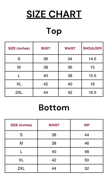 NAZAKAT SIZE CHART