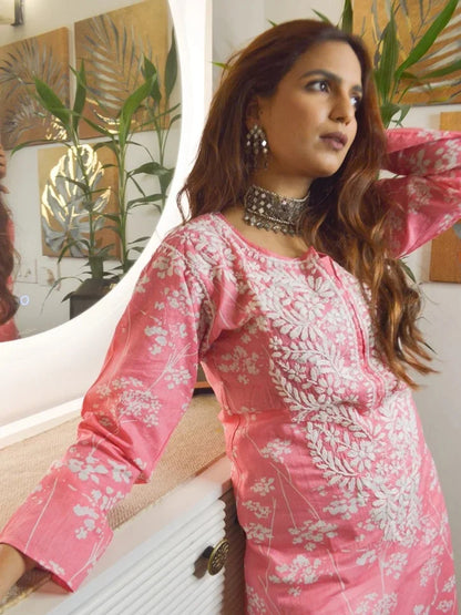 Aaifa Mul Rani Pink Hand Embroiderd Kurta