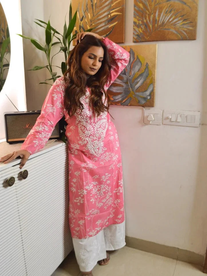 Aaifa Mul Rani Pink Hand Embroiderd Kurta