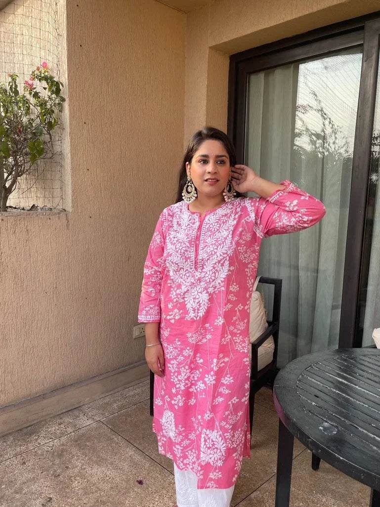 Aaifa Mul Rani Pink Hand Embroiderd Kurta